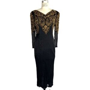 Gorgeous Vintage 90's Richilene Black and Gold Intricately hand  beaded Gown